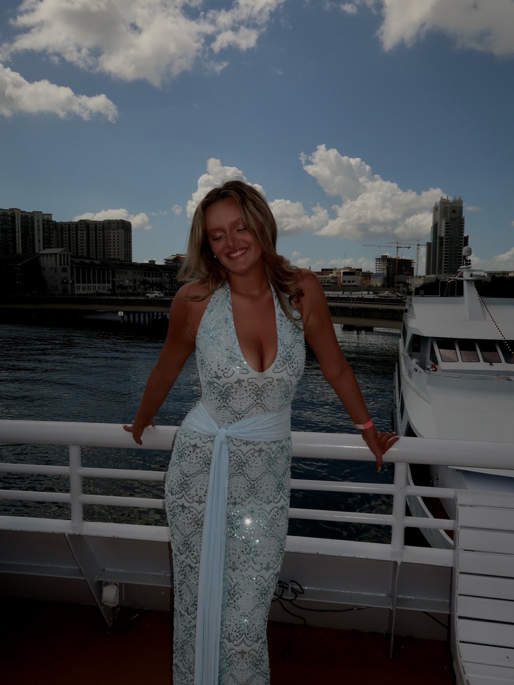 Sequin Halter Maxi Dress in Light Blue - Women Dresses
